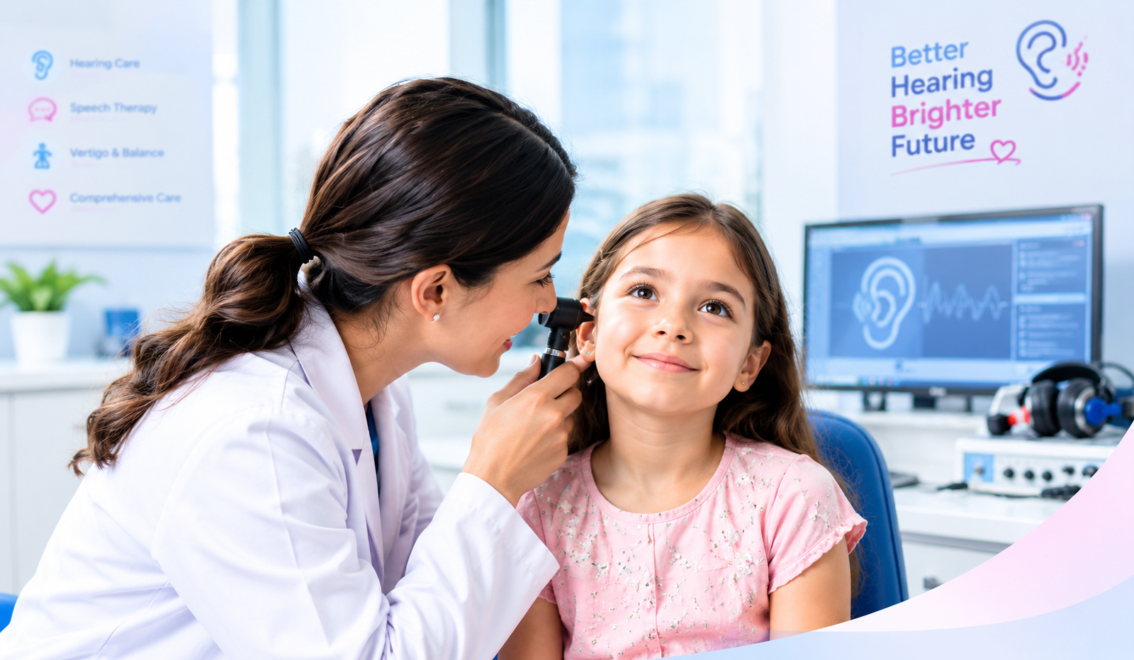 Audiologist providing hearing assessment to a child at Shrut Hearing Speech and Vertigo Clinic